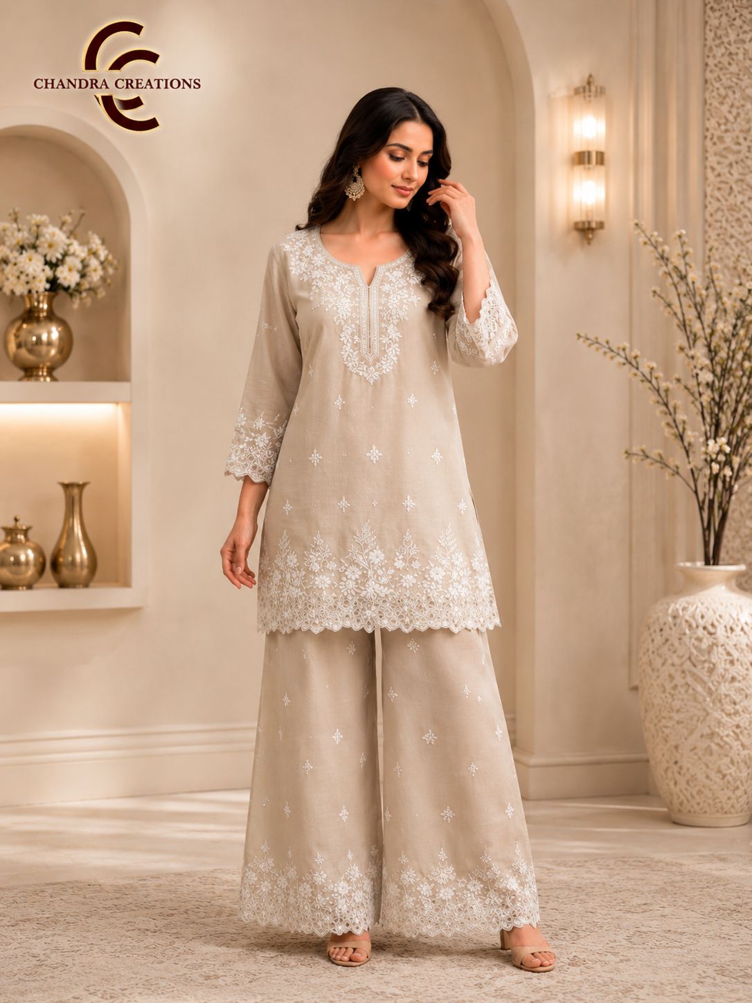 Beige Lucknowi Co-Ord Set